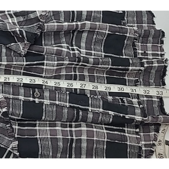 We The Free Woven Black Plaid Button Up Oversized Top Bell Sleeves Pockets Small - Picture 11 of 13